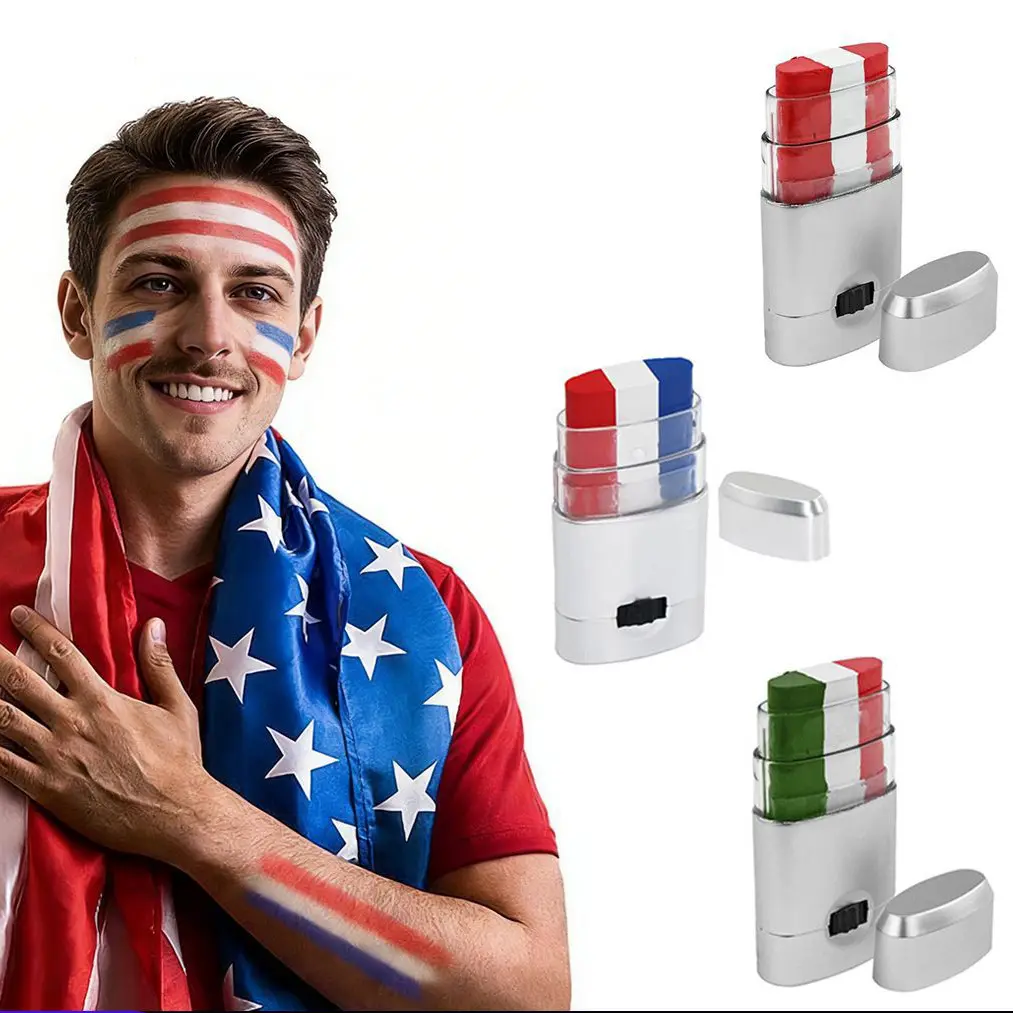 Portable Tri-Color Flag Colors Face Paint Sticks - Skin-Safe Gentle Cosmetic Makeup for Football Sports Matches, Patriotic Celebrations