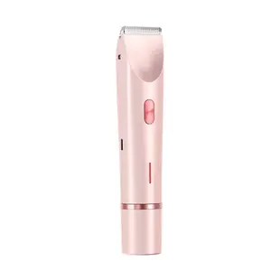 Bikini Trimmer for Women, Electric Shaver and Razor Rechargeable 2-in-1 Body and Facial Epilator, Dual Heads for Painless Trimming of Pubic Hair, Face, Underarms and Legs, Summer Gift