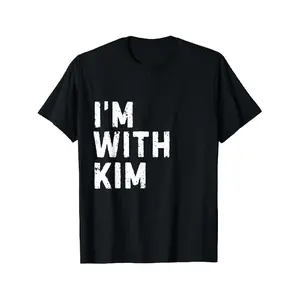 Plus Size - Women'S Plus-Size Funny "I'm with Kim" T-Shirt - Oversized Casual Round Tee with Lettering, Sizes 0XL-5XL for Bachelor Parties, Birthdays & Everyday Outfits - Kim-Themed Humor Apparel, Geometric Pattern Round Neck Short Sleeve Relaxed Fi