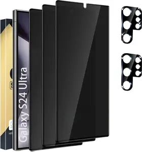 3+2 Pack Privacy Screen Protector Compatible with Galaxy S24 Ultra 5G - 3 Tempered Glass Film + 2 Camera Lens Protectors , High Clarity Bubble Free, Anti-Spy Protection Cloth Crystal