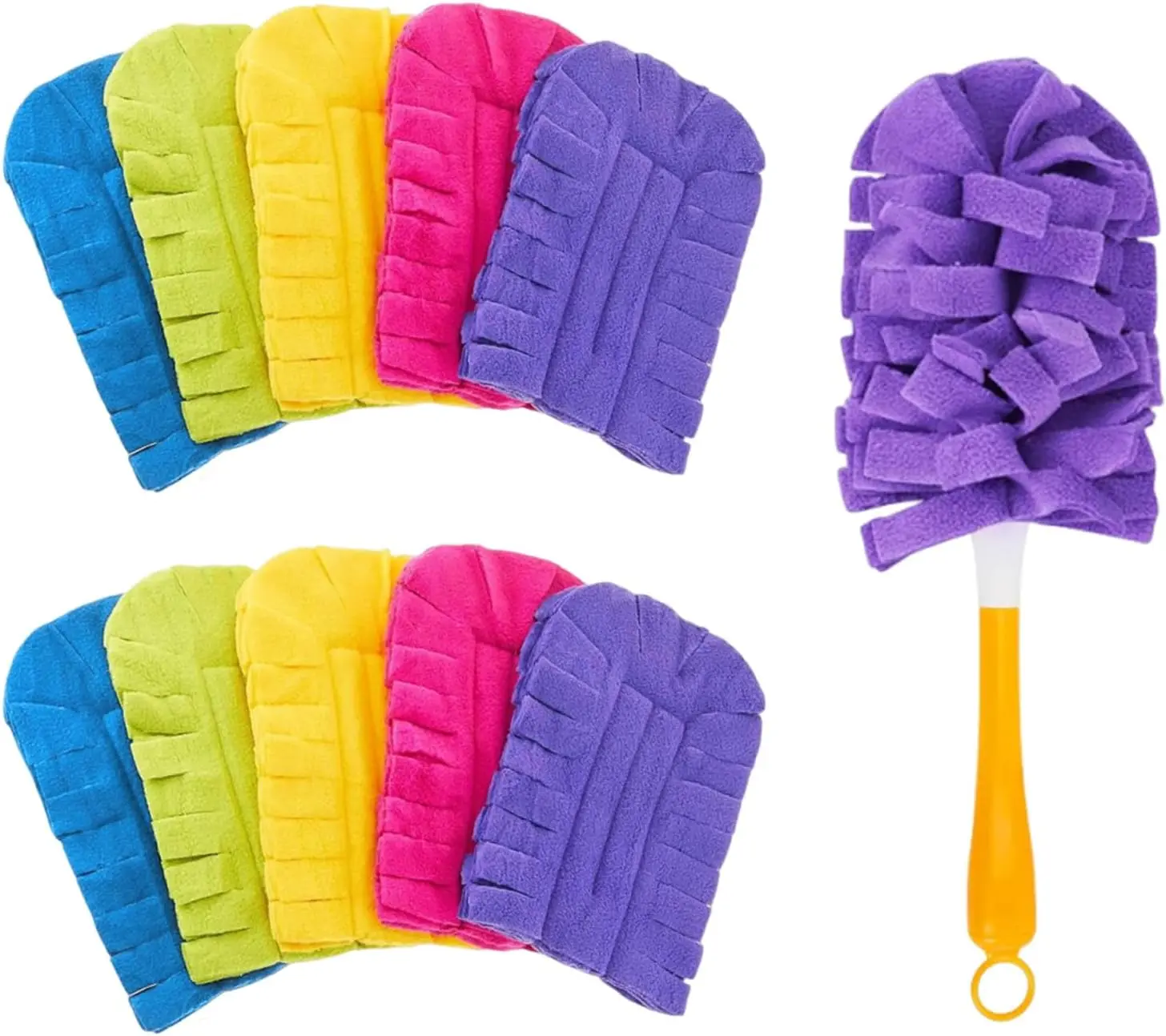 10-Pack Reusable Fleece Duster Refill Set with Detachable Handle, Washable Microfiber Dusters for Daily Indoor Multi-Surface Cleaning