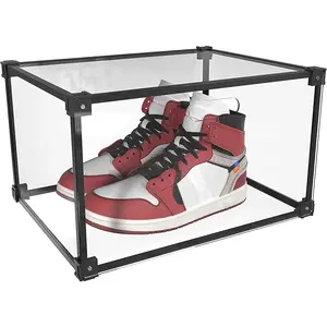 Shoe Storage Box Stackable Shoe Organizer, Clear  Foldable Shoe Storage Containers Display Case with  Side Opening Door for Sneakers, Booties, Pumps, Flats, Heels, Set of 1
