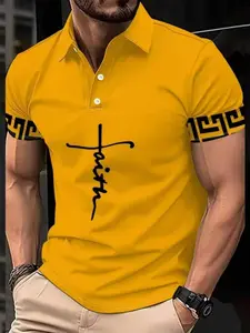Men's Fashion Streetwear Short Sleeve Polo Shirt, Geometric Print, Fashionable Casual, Casual Fitted Design, All Seasons, Vacation Atmosphere, Street Style, Menswear