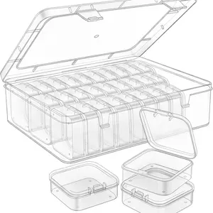 Bead Organizer Box 31Pcs Small Beads Organizers and Storage Plastic Cases Mini Clear Diamond Storage Containers Boxes with Hinged Lid and Rectangle for Bracelet Making DIY Jewelry Craft Nail Set