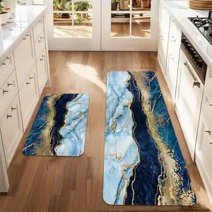 Abstract Marble Pattern Kitchen Rugs, 2 Counts/set Non-slip Kitchen Mat, Soft Absorbent Kitchen Runner Rug, Decorative Carpet for Home Kitchen Living Room