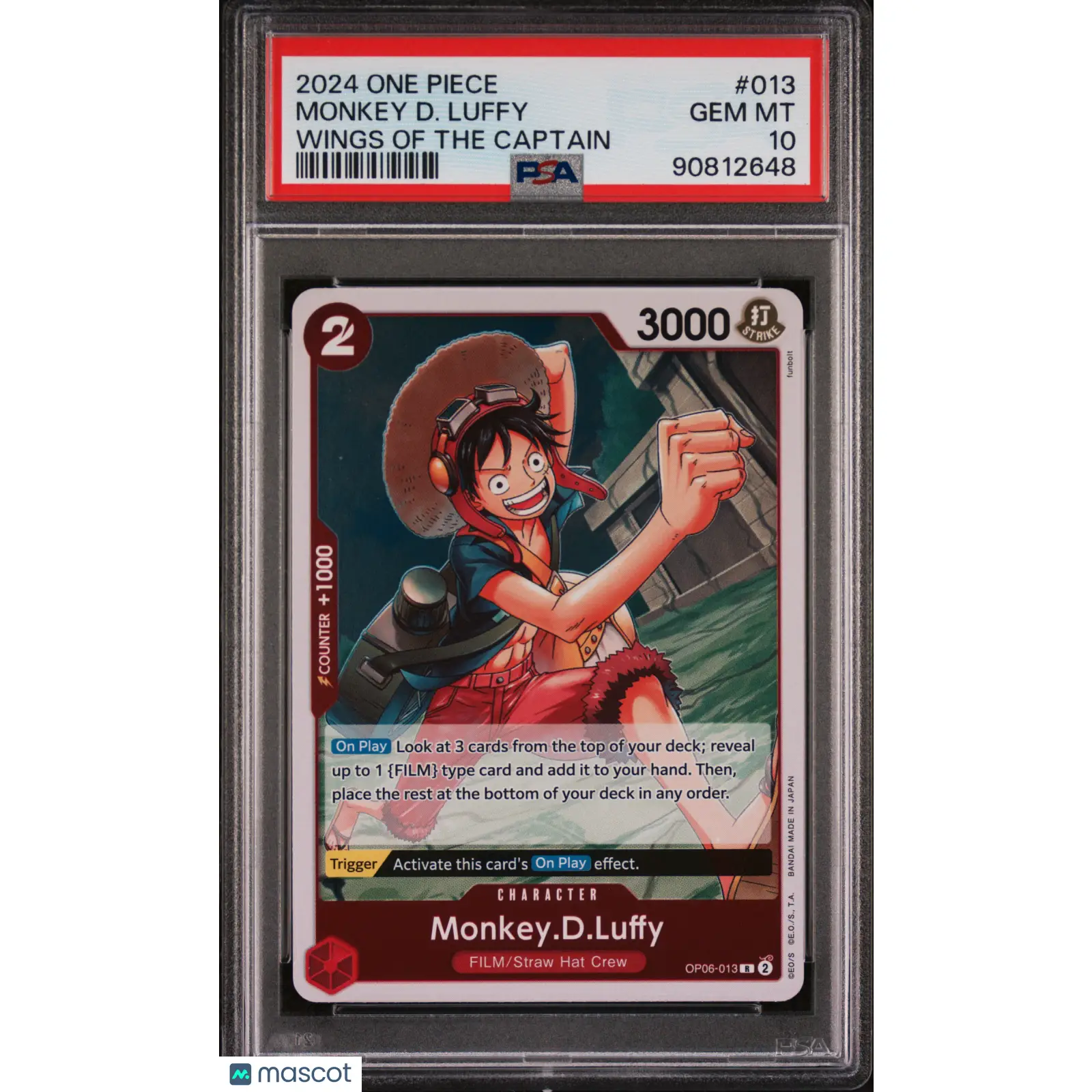 PSA 2024 One Piece CCG Monkey D. Luffy OP06 013 Full Art 10 Graded Card