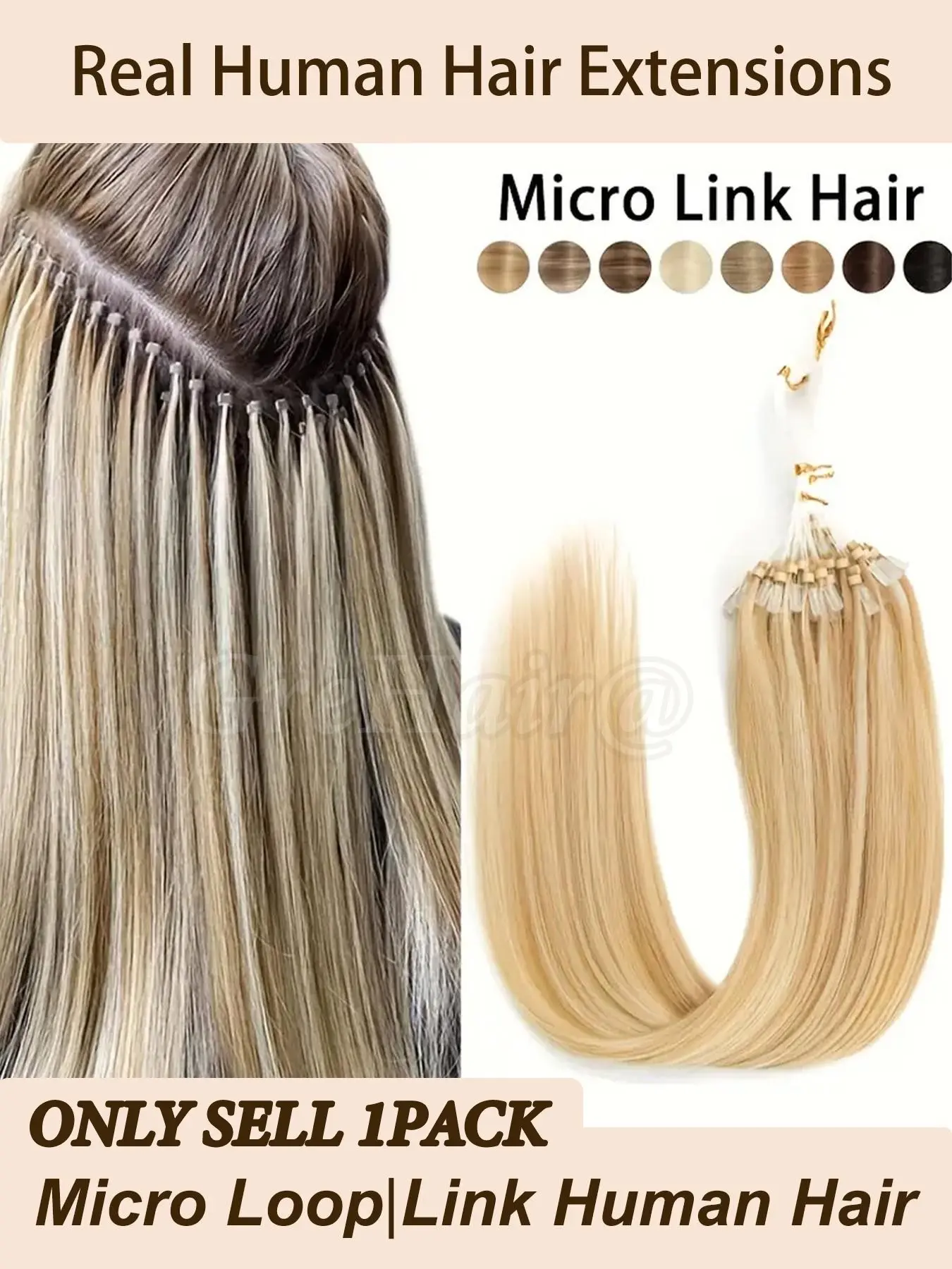 Micro Link Human Hair Pieces | Nano Bead Hair Professional Fish Line Glueless Natural Straight Microlink Hair Extensions, 50pcs Per Pack, 12-22 Inches, 30g Weightless, Multi-Layered Dynamic Effect
