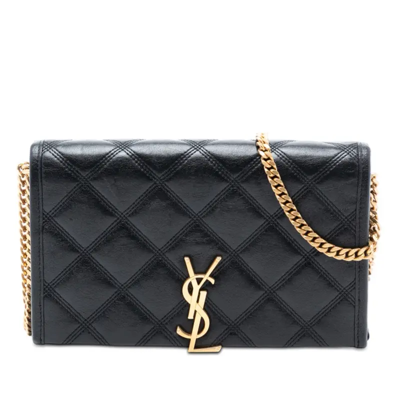 Pre-owned Yves Saint Laurent leather Small Leather Goods Saint Laurent Becky Chain Wallet Quilted Leather