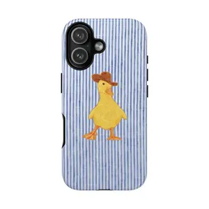 Cowboy Duck IPhone Case, Cute Western Duck Phone Cover, Aesthetic Blue Stripe Design,phone Case Suitable for Iphone 11/12/13/14/15/16/17 Pro Promax Plus Air and Samsung S22/S23/S24/S25 Plus Ultra Fe