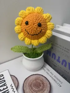 Crochet Flowers Small Potted Plants Handmade sunFlowers for Home Decor, Unique Gift Ideas, Elegant Sunflower Accent for Decor smile face artificial primitive