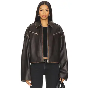 Lovers and Friends Esther Faux Leather Jacket in Dark Brown