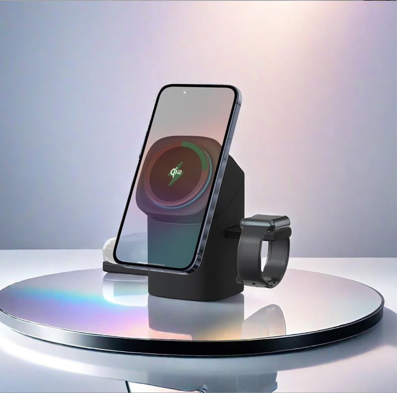 YWZ 3 in 1 Wireless Charger Fast Charging Qi2 Certified for iPhone iWatch AirPods Magnetic Automatic Rotation Touch Pop-Up Charging Station Easy Carry