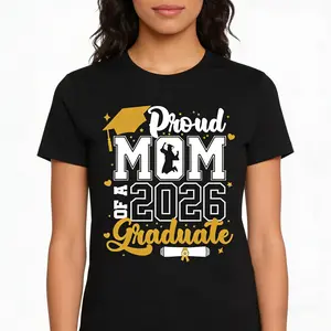 Class of 2026 Graduate T-Shirt - Proud Mom of a 2026 Senior, Unisex Short-Sleeve Shirt with 2025-2026 Graduation Design, Round Neck for Promotion Parties & & Gown Events (Machine Washable)
