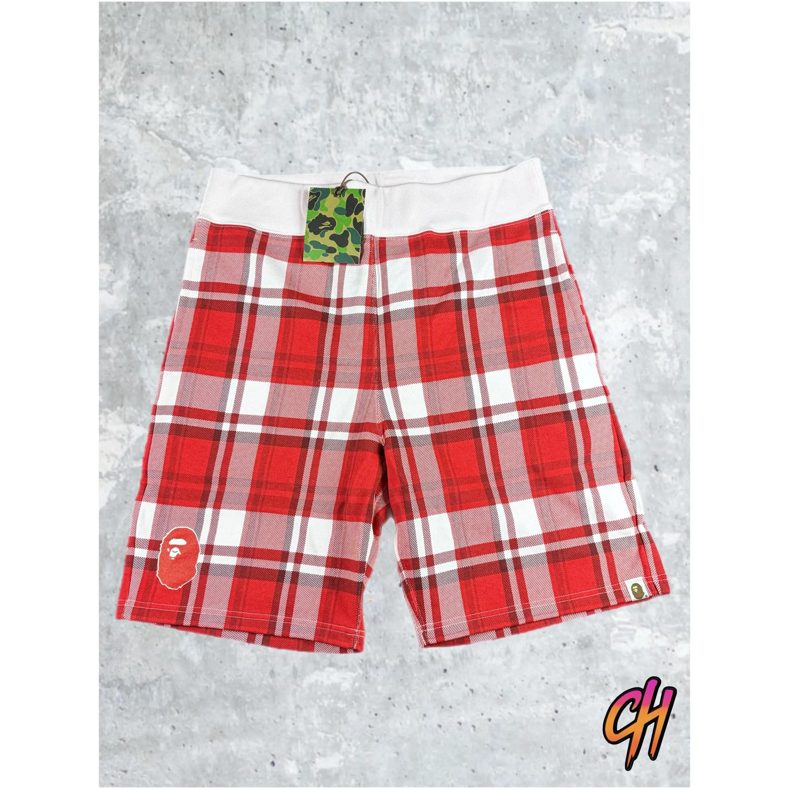 BAPE London Exculsive Red Check Sweatshorts Size XXL