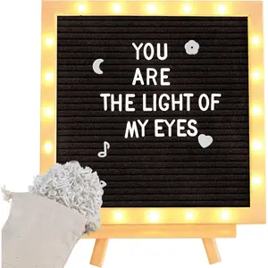Light up Felt Letter Board Sign with LED Lights - 10 x 10in Changeable Message Board Wall Mounted with Tripod Stand 470 Letters for Birthday Housewarming Gifts Parties Home Decor Black