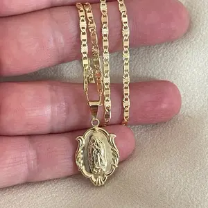 Gold Plated Guadalupe Necklace - 18k Gold Finish with Pendant and Chain