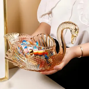 Glass Crystal Swan-shaped Candy Dish, Creative Swan Design Fruit Bowl, Ideal for Tabletop Decoration, Home, Office and Wedding Use as Dessert & Snack Plate, Swan Center Bowl Crystal Gift