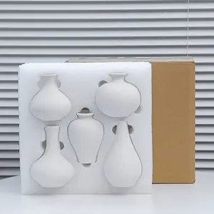 Set of 5 Matte White Ceramic Vases, Minimalist Nordic Style, for Home Decor & Tabletop Arrangements