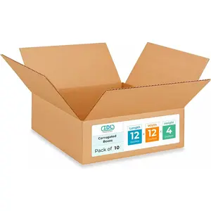 Medium Moving & Shipping Boxes 12x12x4 inches (10-Pack) - Extra Strength 200 lb vs Regular Boxes - Corrugated Packaging Box, Made in USA - Corrugated Shipping Boxes - Box for Shipping by IDL Packaging