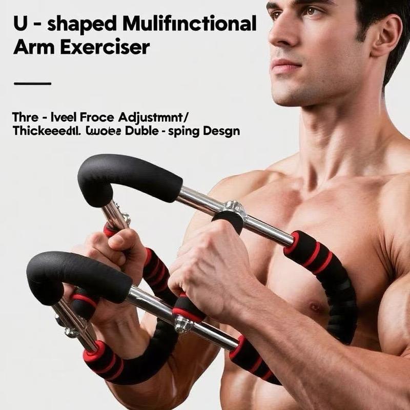 PowerTwist Arm Trainer Stainless Steel Forearm Strengthener Portable U-Shaped Chest Expander Adjustable Resistance for Home Gym Workout Golden Spring Arm Trainer pin