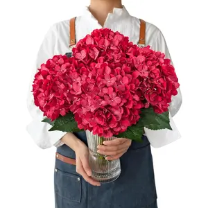 4PCS Silk Hydrangea Artificial Flowers, 21" Red Large Lifelike Flowers for Indoor Bouquet Table Centerpieces Floral Arrangements Home Wedding Home