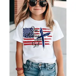 Kids'250 Years American Flag 250 T-Shirt Crew Neck Casual Cotton Tee Regular Fit for Boys Girls Children, Independence Day Pattern for Spring/ Summer/ Fall July 4th Memorial Day