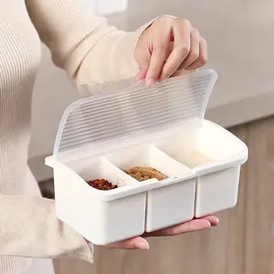 Seasoning box combination set for kitchen use, household seasoning containers for salt, MSG, pepper, and spices, integrated multi-compartment storage box
