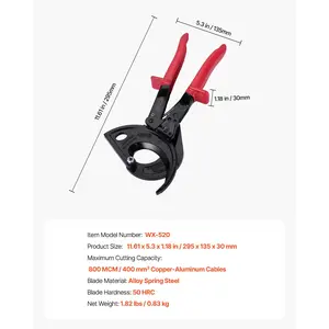 VEVOR Ratcheting Cable Cutter, Spring Steel Blades with Insulated Handles, Quick-Release Button, Heavy Duty Ratchet Cable Wire Cutter for Cutting Copper Aluminum Cables Up to 800 MCM/ 400 mm