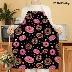1PC 2D Flat Printed Colorful Donuts Hearts Sprinkle Pattern Apron For Home Cooking, Kitchen Wear, And Cooking Enthusiasts