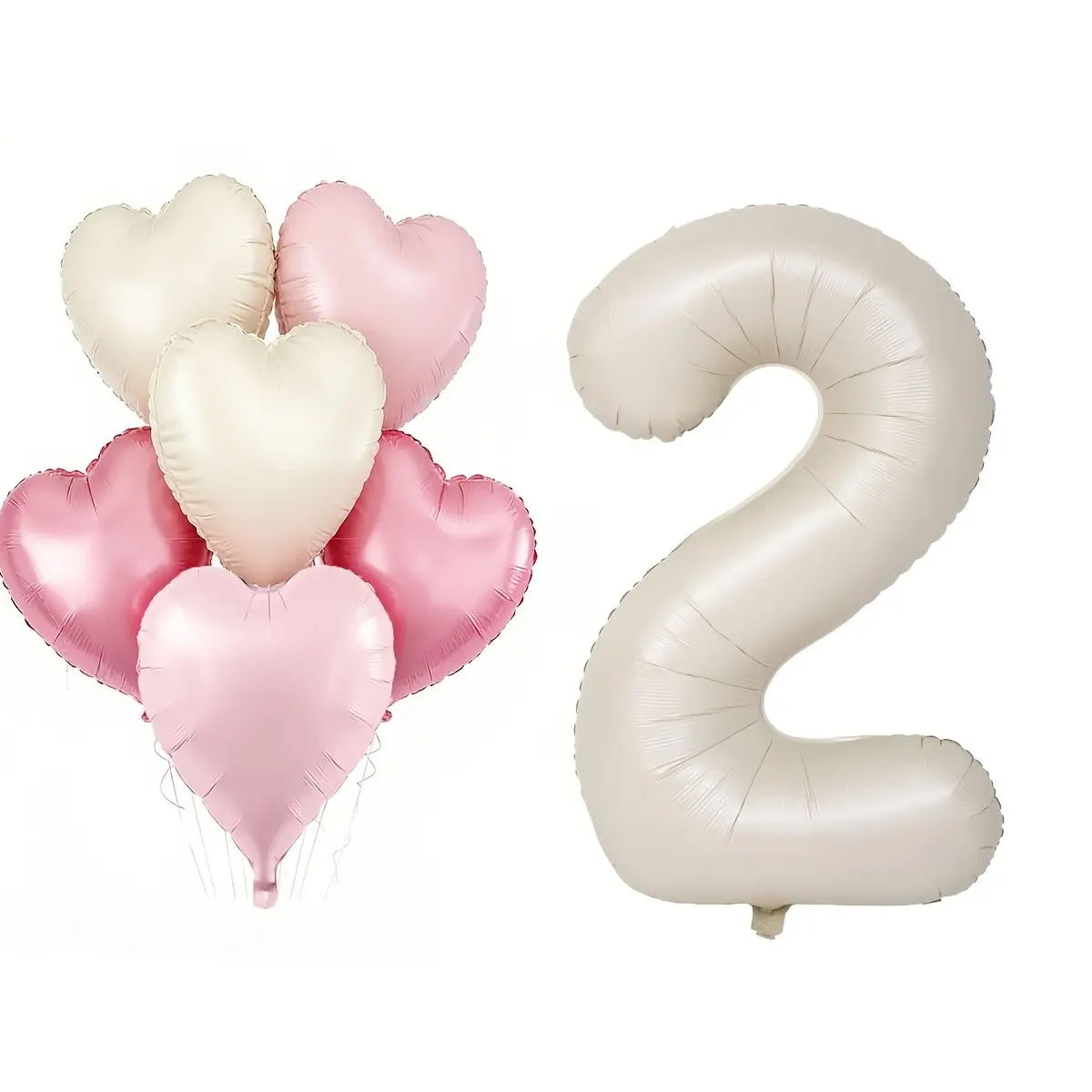 Cream white number 2 balloons, paired with 45.72cm pink love balloons, cream white love balloons, suitable for decorating 2nd birthdays, weddings, baby showers, bridal showers, anniversary parties, Party Balloons Decorations (a total of 7)