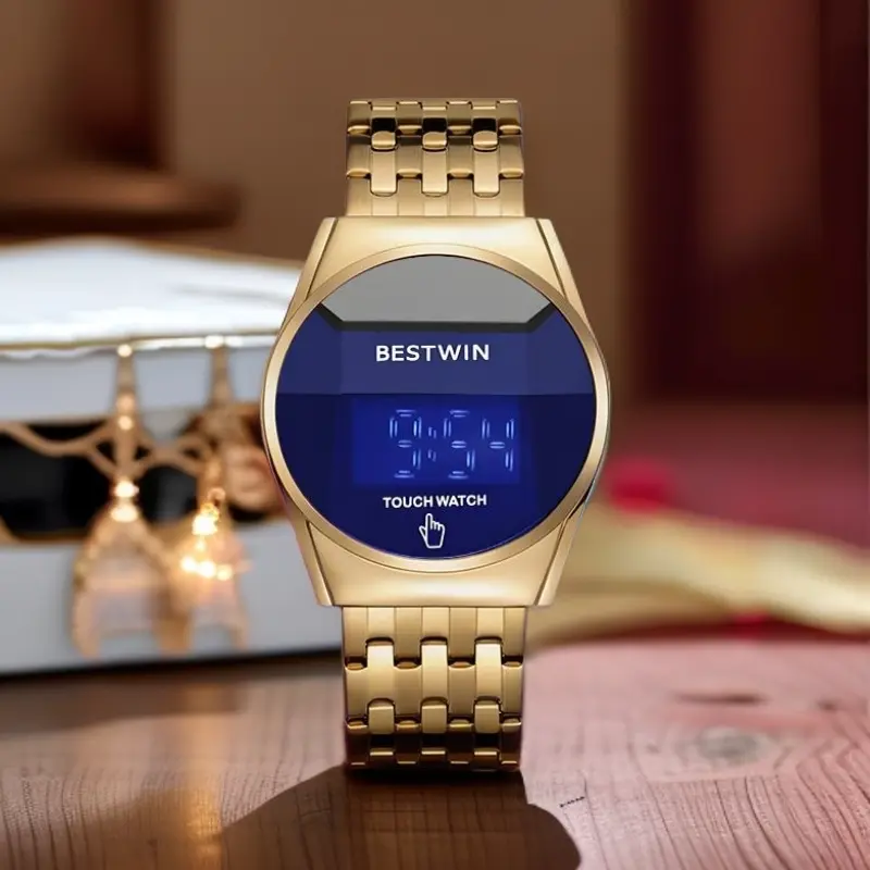 Men's Luxury Water-Resistant Touchscreen Racing Watch - 30mm Iridescent Diamond-Shaped Mirror Surface, Stainless Steel Multifunction Chronograph with Digital Calendar, Casual Business Fashion Wristwatch, Ideal Gift for Him