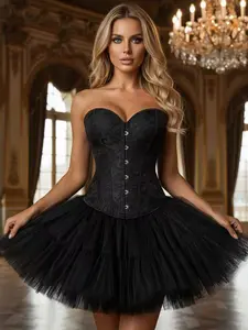 Vintage Jacquard Corset Bustier Overbust Renaissance Waist Trainer, Sexy Push Up Brocade Floral Corselet with G-String, Victorian Gothic Body Shaper for Women, Party Clubwear Burlesque Costume Plus Size Top, Wedding Prom Halloween Outfits XS-2XL