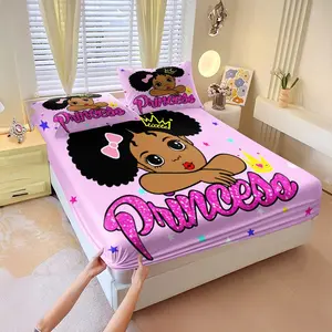 3Pcs Vibrant Cartoon Princess Fitted Sheet Set, Colorful Digital Print Bedding Set, Cozy Soft Bedspreads, Perfect for Kids' Rooms and Playful Decor, Stylish and Fun Addition to Any Bedroom, Includes 2 Pillowcases, No Pillow Core