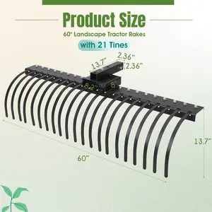 Heavy Duty 60 Inch Landscape Rock Rake - 3-Point Hitch, 360° Rotating Tow-Behind Yard Leveler for Tractors, Fits 2 Inch Receiver, Category 1 - Ideal for Lawns, Gardens