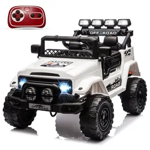 GARVEE 12V Ride On 4 Wheeler Truck Car with 5MPH Max Speed, Remote Control, Accelerator Pedal, Treaded Tires, Steering Wheel, Audio System, White - Suitable for Big Users