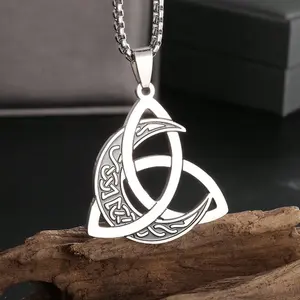 1pc Mysterious Occultism Stainless Steel Triangle Knot Moon Phase Wrapped Men's Pendant Necklace Gothic Witch Jewelry