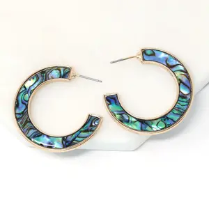 BaubleSky Abalone Shell Hoop Earrings – Iridescent Natural Shells Mounted on Sleek Metal Hoops | Elegant Jewelry for Modern Style