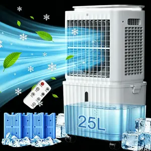 SPZTJK 25 Litre Portable Evaporative Air Cooler, 3-in-1 Cooling Fan with Remote Control & 12H Timer. Energy-Efficient Ice Mist Cooler with 3 Speeds & 360° Wheels for Home, Bedroom and Office