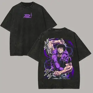 Jujutsu Kaisen Fushiguro Toji Graphic T-Shirt, Vintage Washed Cotton Oversized Short-Sleeve Tee