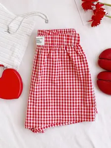 Elastic Waist Gingham Shorts, Checkered, Comfortable Slim Fit for Everyday Wear, Perfect for Spring and Summer Fashion, Casual