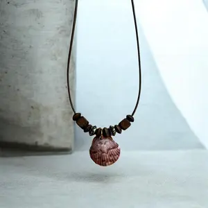 Abalone Shell Necklace with Vintage Wood Beads, Boho Alternative Artistic Bead-Embellished Costume Jewelry Necklace, Boho Necklaces, Alternative Necklaces
