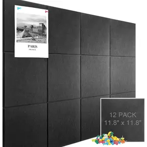 Large Cork Board Alternative 48" X 36" Black Bulletin Board - 12 Pack Removable Felt Wall Tiles with 30 pushpins, Large Cork Boards for Walls Cork Board for Office Pin Board Tack Board