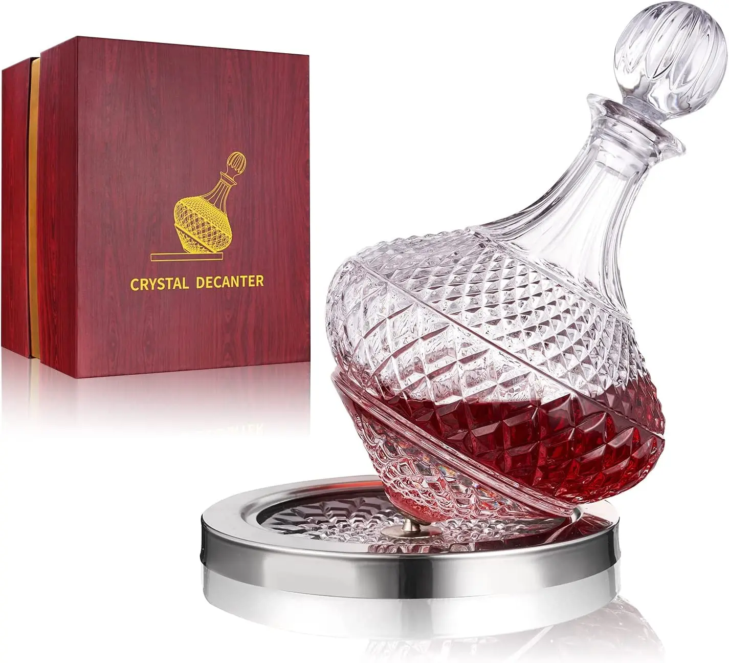 spinning  decanter with stopper, 50 oz red  decanter  and  box, for wedding , birthday, helovers'day, christmas day.