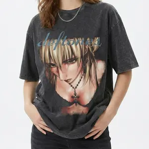 Deftones Graphic Wash Tee 100% Cotton Vintage Grunge Alt Anime Oversized T-Shirt Gothic Aesthetic Streetwear Retro Band Merch Top for Men Women