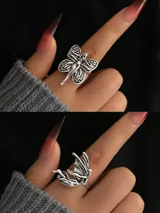 Vintage Silver Color Fairy Ring, Unique Trendy Party Jewelry, Fashionable Accessory for Women, Stylish Statement Ring