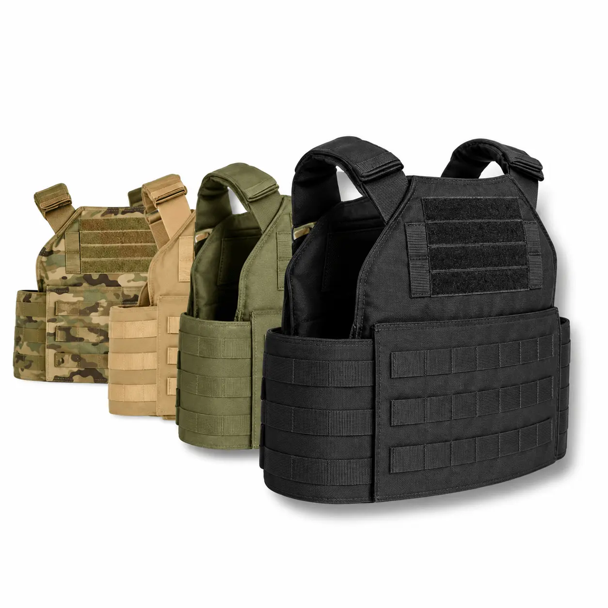 Tactical Plate Carrier Vest with Side Pouches, 600D Polyester