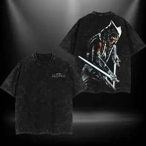 Star " Ahsoka Tano " Wars Double Printed Oversize Lightweight Acid Washed Tee TV Show Graphic Top Cotton Gift T-Shirt For Comic Lover, Gift T-Shirt For Movie Lover