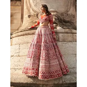 Red carnelian full sleeved lehenga set