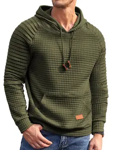 Mens Hoodies Pullover Casaul Long Sleeve Drawstring Waffle Knit Hooded Sweatshirt with Kanga Pocket