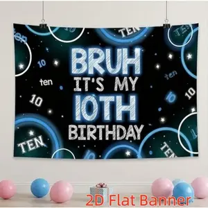 1PC Polyester 2D Flat Custom Backdrop Banner, Kids' 10th Birthday Party Decoration, "Bruh It's My 10th Birthday" Themed Wall Hanging, Photo Booth Accessory